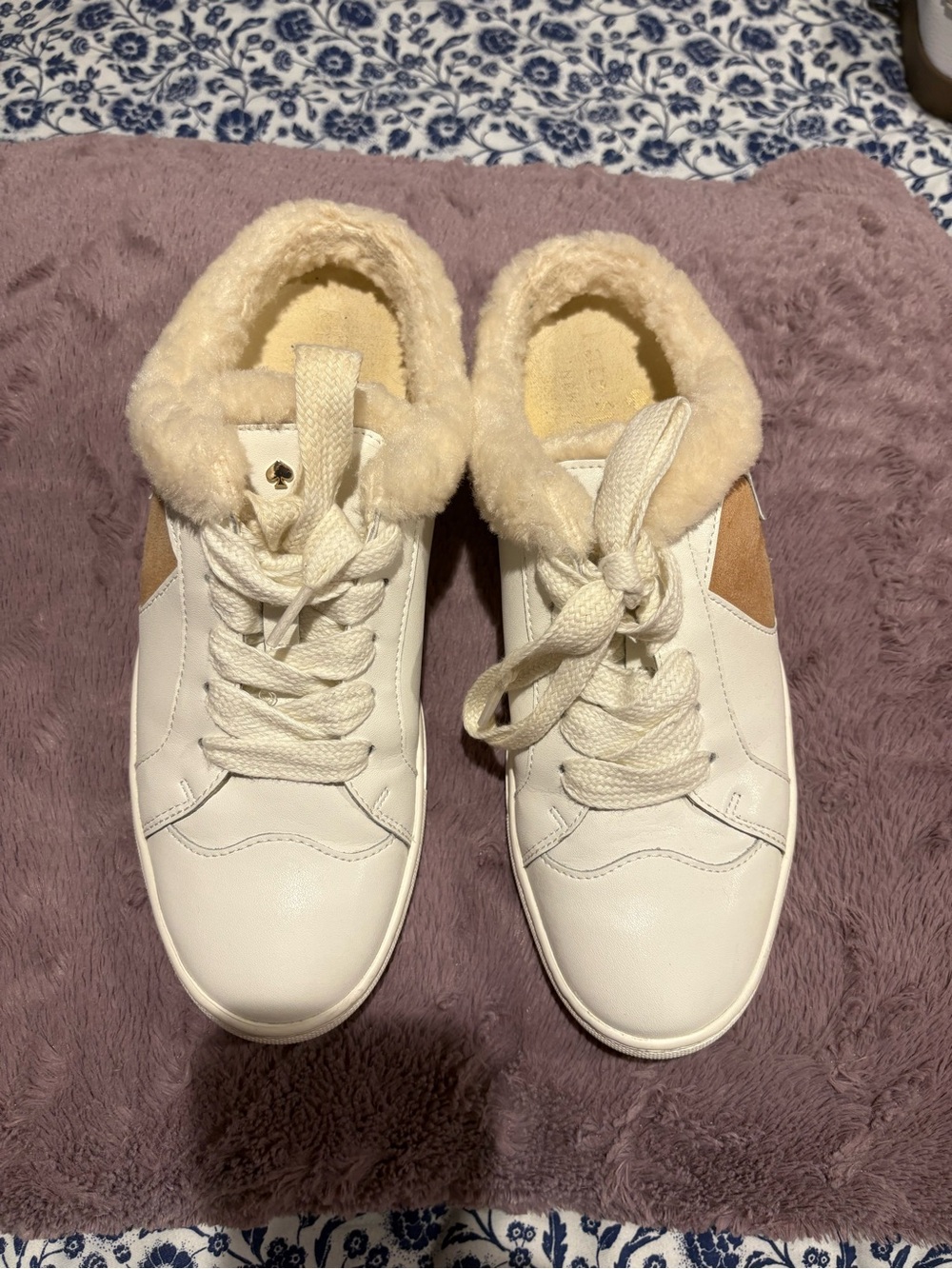 Kate Spade ♠️ Women’s Cream Faux-Fur Lined Sneakers